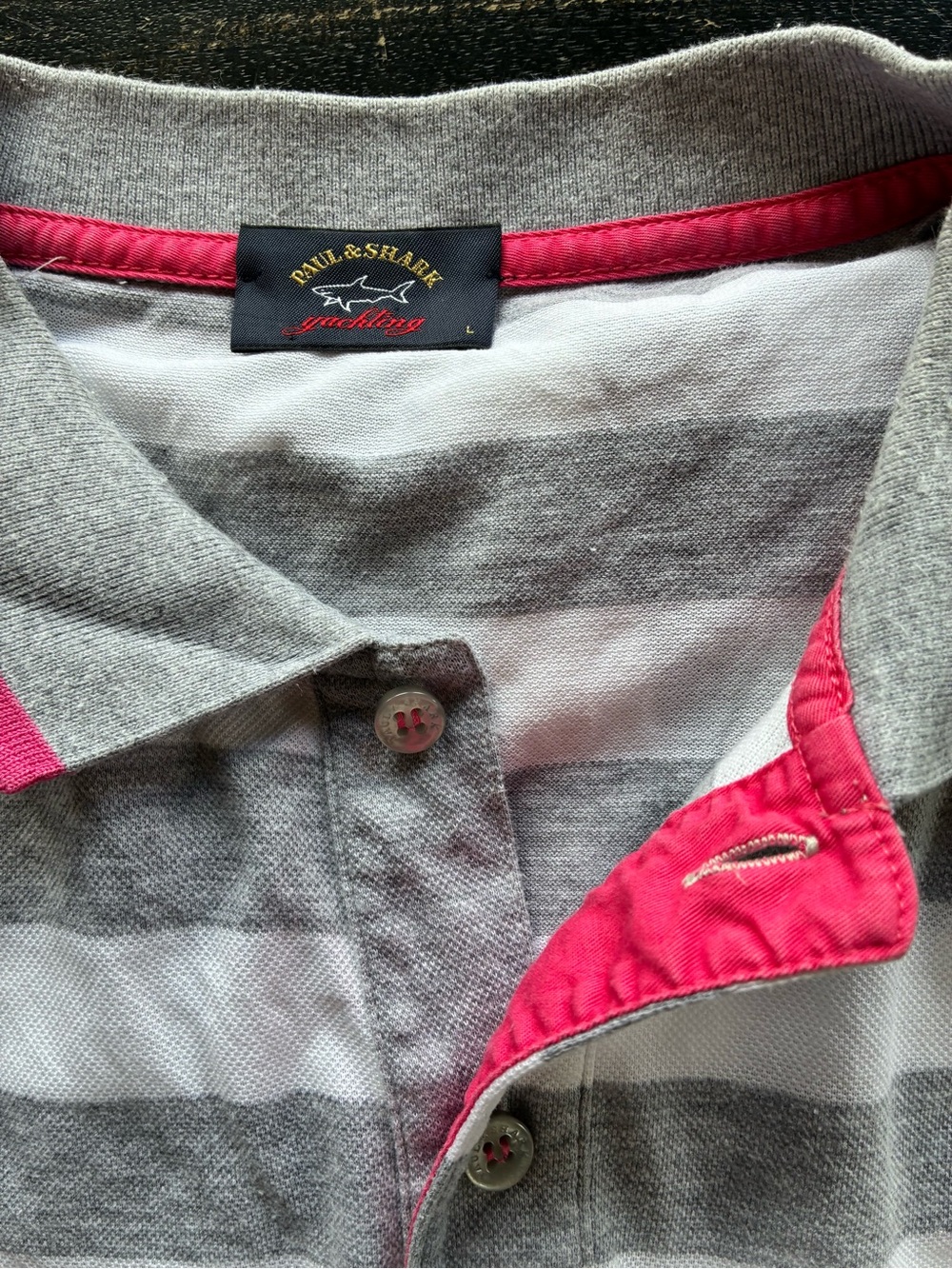 Paul & Shark Gray and White Striped Men’s Polo with Pink Trim size L - Picture 6 of 6